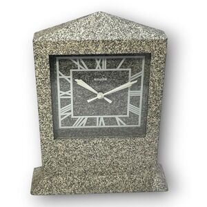 Vintage Empire Granite Faux Stone Mantel Clock Quartz Roman Numeral 14"